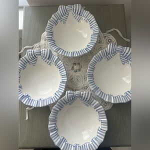 The haldon group Bow white and blue cereal fruit bowls cottagecore shabby chic